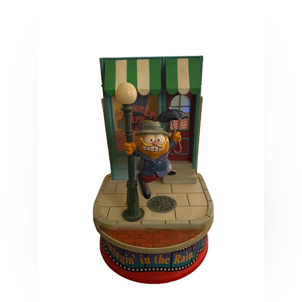 Vintage Enesco 1981 Garfield Swingin' in the Rain Action Musical Music Box